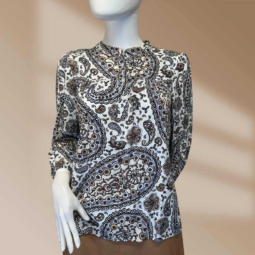Loft Womens Top Blouse Sz X-Small Paisley Multi-Color Print Elastic Wrist